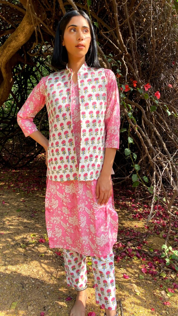 Bahaar Kurta Pants with Quilted Jacket - Avaasya Jaipur